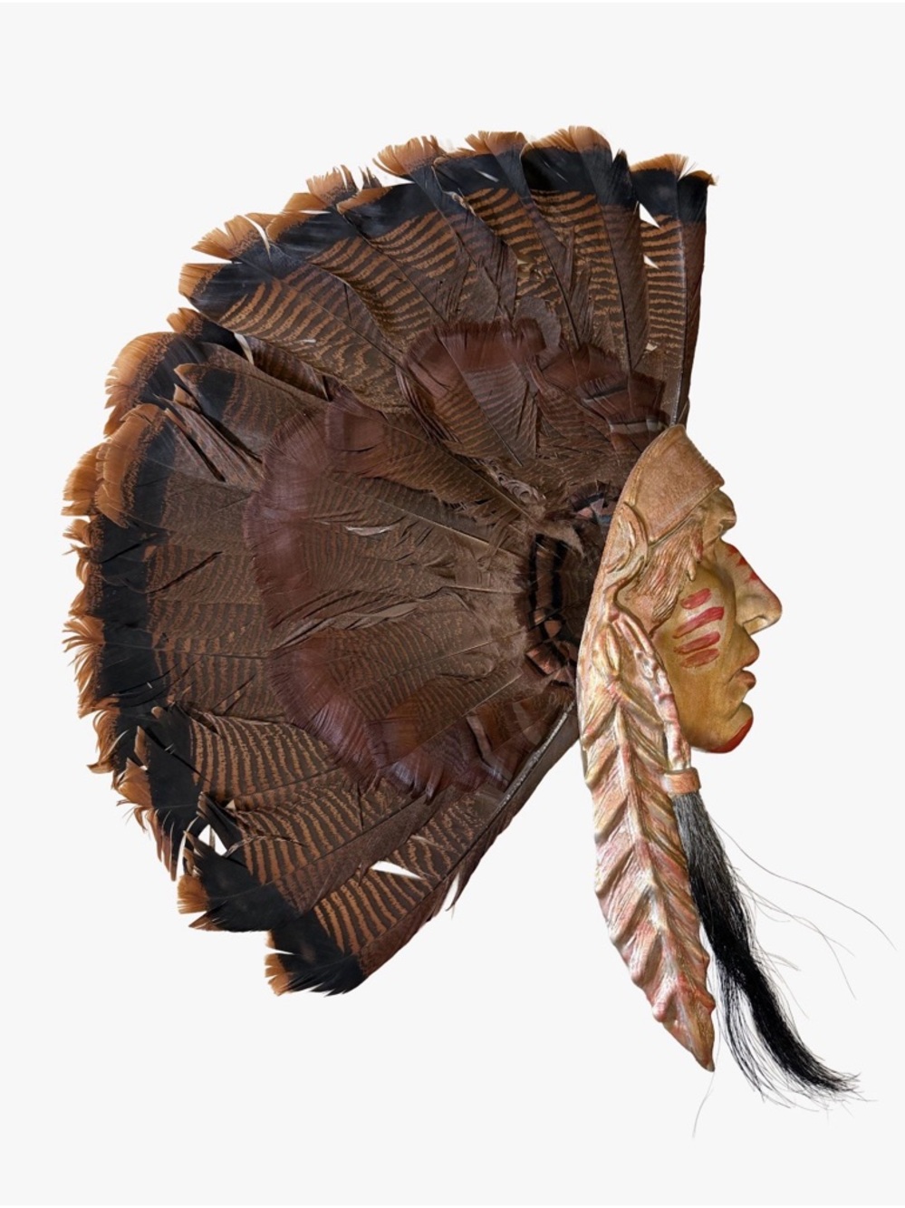 Headdress Wall Art with Real Turkey Feathers – Large 25.5” x 20.25” Rustic